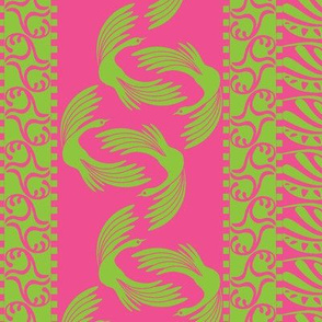 swan stripe green on deep pink