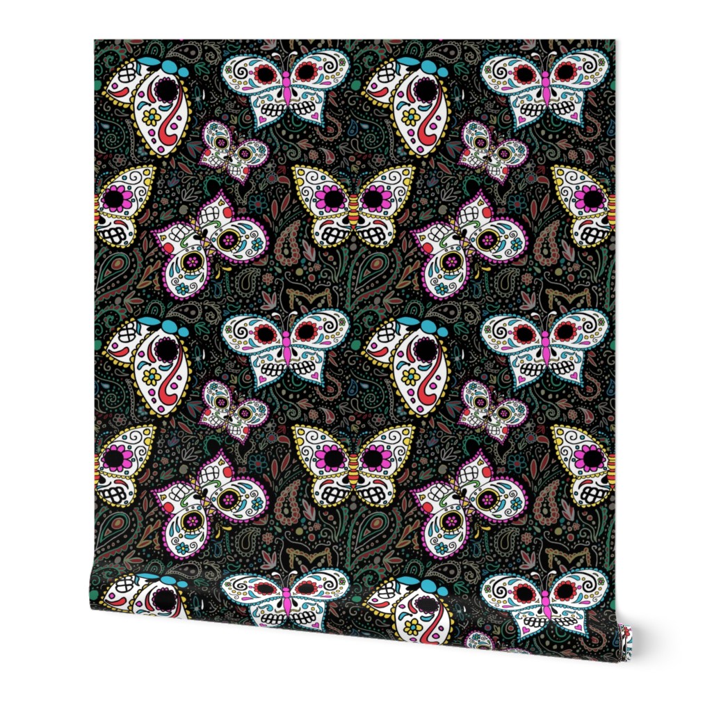 tiny butterfly sugar skulls printed fabric