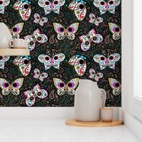 tiny butterfly sugar skulls printed fabric