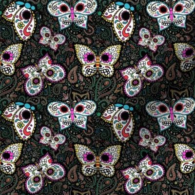 tiny butterfly sugar skulls printed fabric