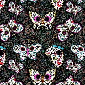 tiny butterfly sugar skulls printed fabric