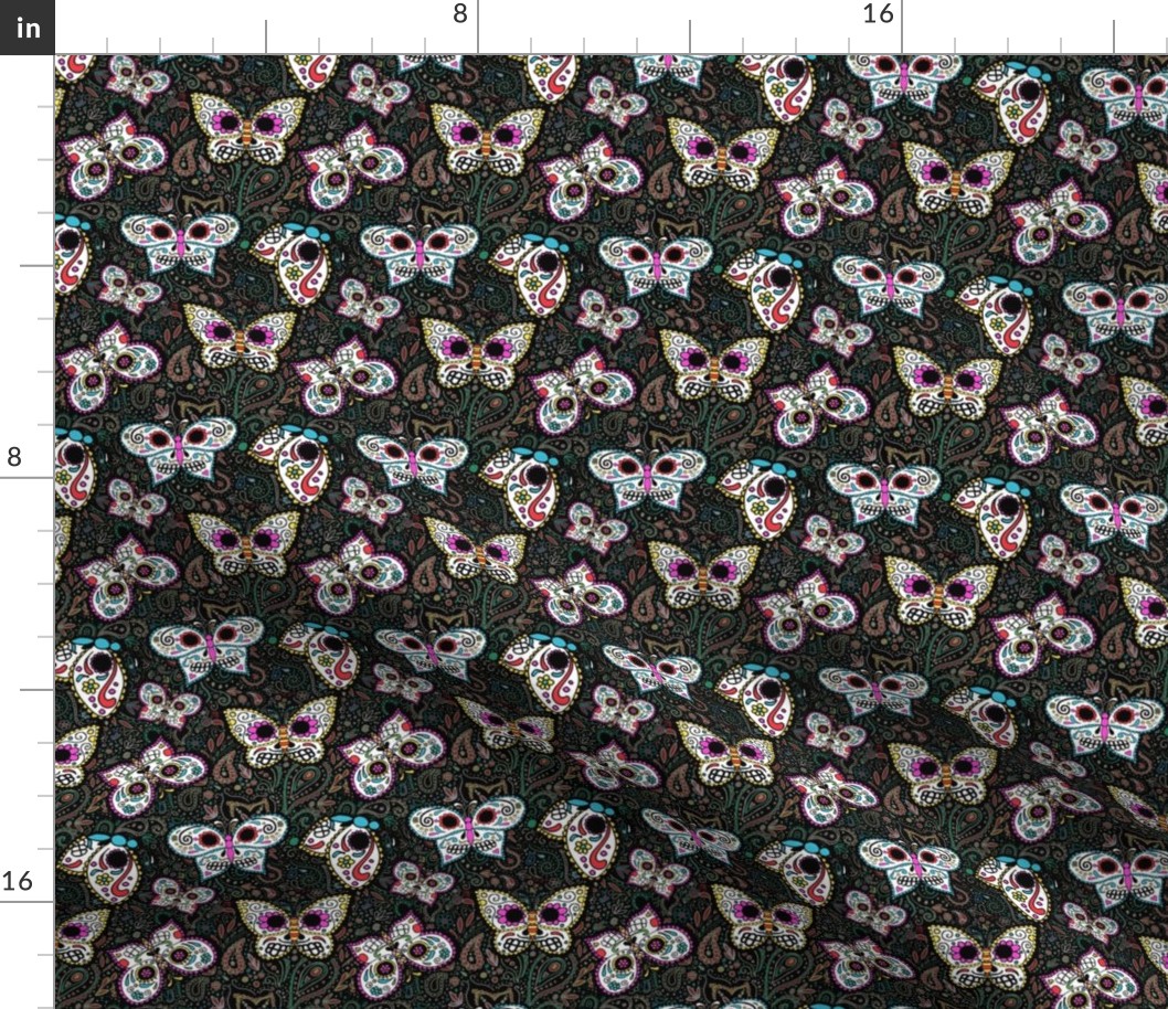 tiny butterfly sugar skulls printed fabric