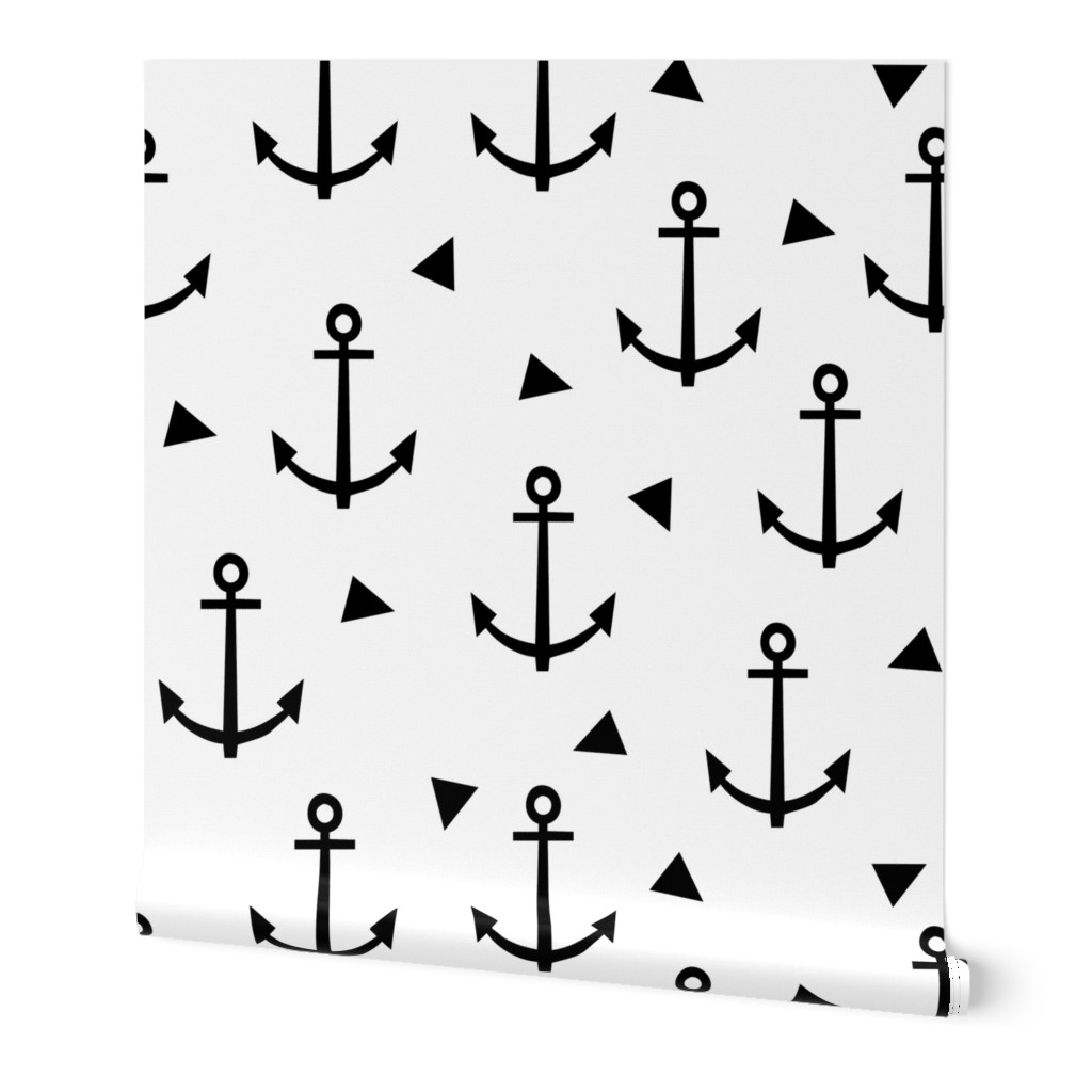 anchor black and white tri triangle minimal monochrome nautical summer kids design for trendy hipster baby leggings and trendy black and white nursery organic cotton knit fabric