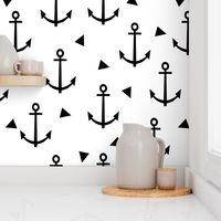 anchor black and white tri triangle minimal monochrome nautical summer kids design for trendy hipster baby leggings and trendy black and white nursery organic cotton knit fabric