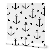 anchor black and white tri triangle minimal monochrome nautical summer kids design for trendy hipster baby leggings and trendy black and white nursery organic cotton knit fabric