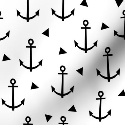 anchor black and white tri triangle minimal monochrome nautical summer kids design for trendy hipster baby leggings and trendy black and white nursery organic cotton knit fabric