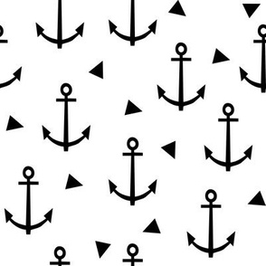 anchor black and white tri triangle minimal monochrome nautical summer kids design for trendy hipster baby leggings and trendy black and white nursery organic cotton knit fabric