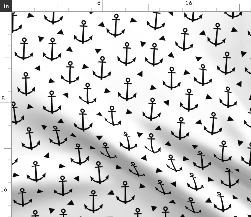 anchor black and white tri triangle minimal monochrome nautical summer kids design for trendy hipster baby leggings and trendy black and white nursery organic cotton knit fabric