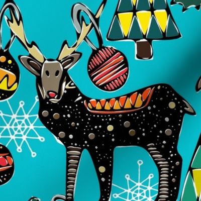 festive deer blue