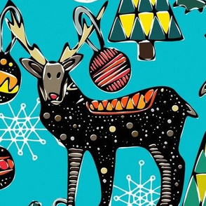 festive deer blue