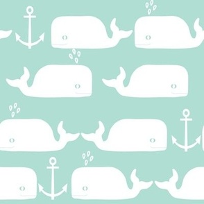 whales anchor mint white cute animal minimal monochrome design for baby swedish leggings cute design anchor baby whale animal nursery fabric