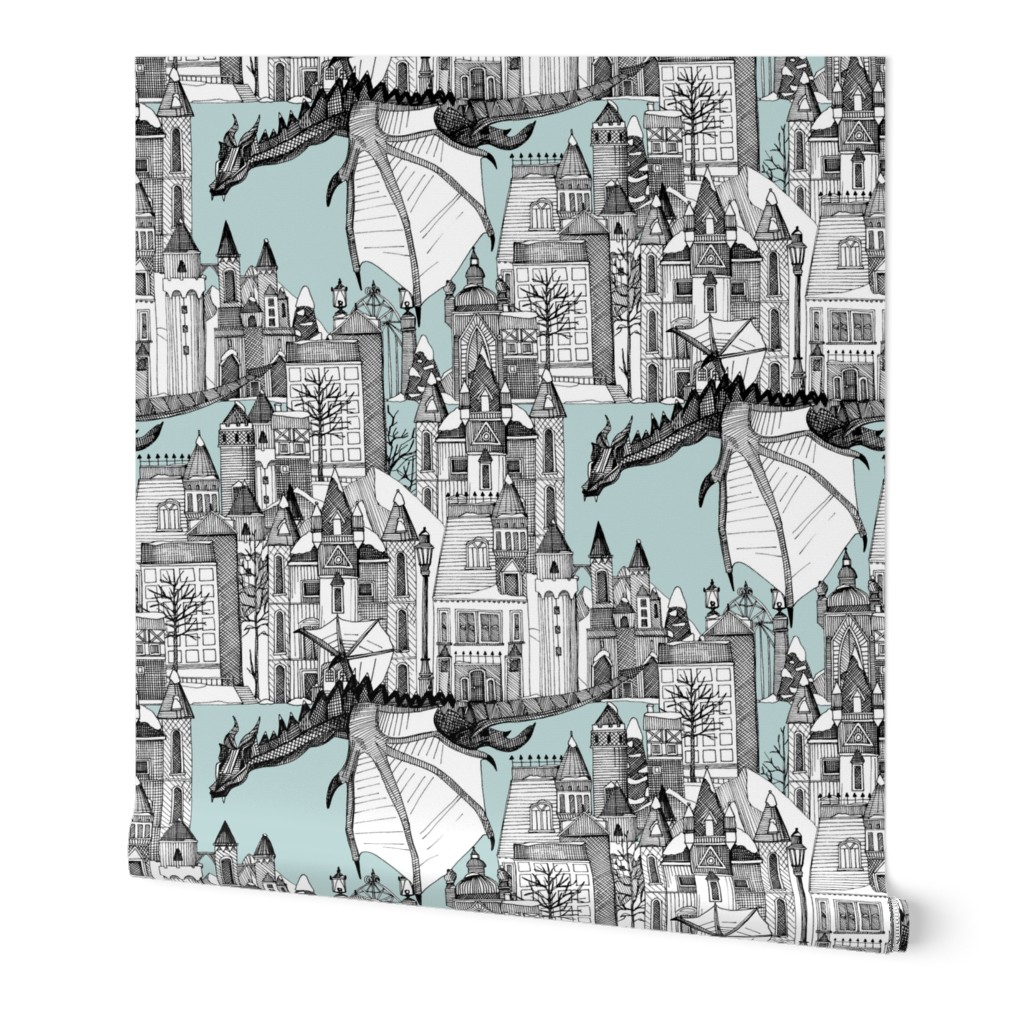 Dragon Kingdom Winter Toile Blue