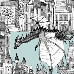 Dragon Kingdom Winter Toile Blue