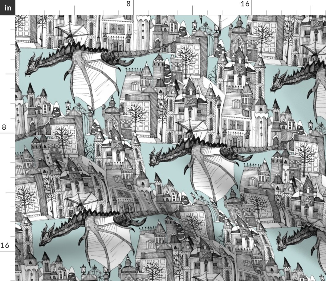 Dragon Kingdom Winter Toile Blue