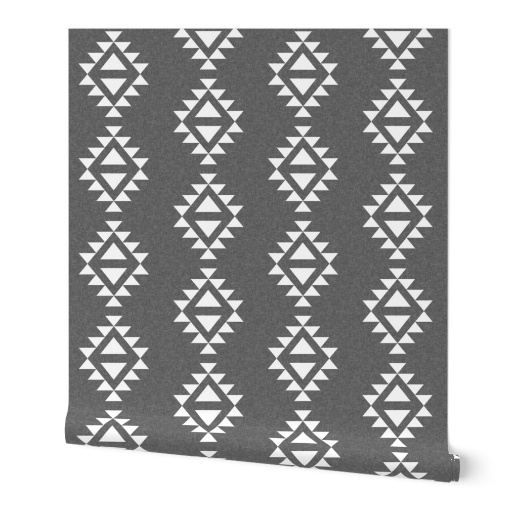 aztec triangle grey linen and white