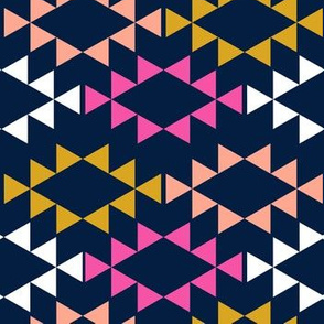 navy magenta golden yellow aztec triangles