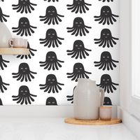 jellyfish black and white minimal monochrome ocean design in modern swedish style