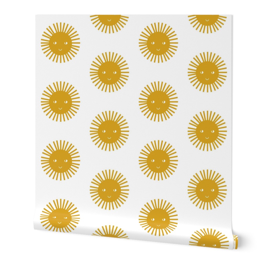 happy sun fabric - sun fabric, nursery fabric, sunshine fabric,  mustard