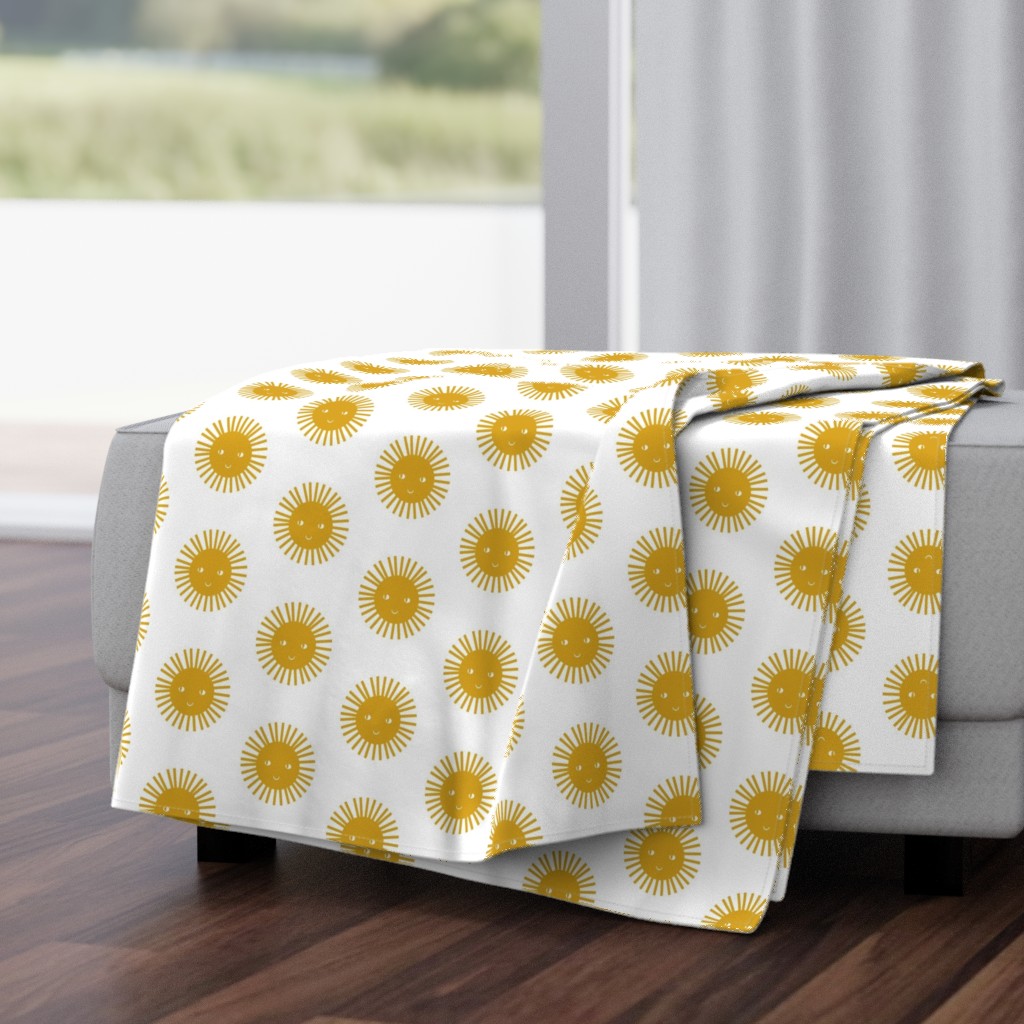 happy sun fabric - sun fabric, nursery fabric, sunshine fabric,  mustard