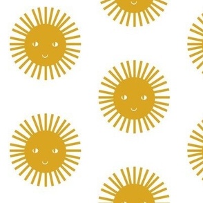 happy sun fabric - sun fabric, nursery fabric, sunshine fabric,  mustard