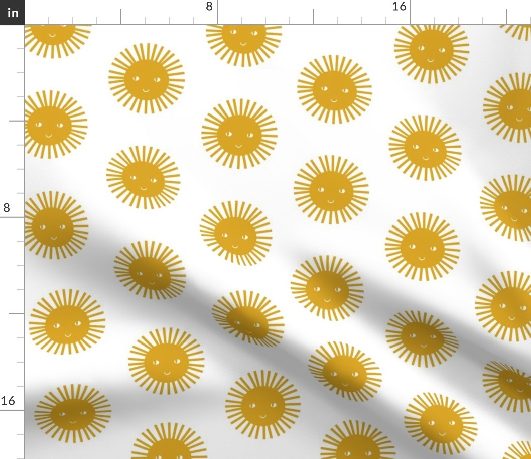 happy sun fabric - sun fabric, nursery fabric, sunshine fabric,  mustard