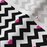 heart & chevron - black/pink- mini