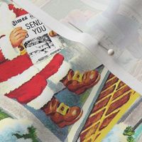 vintage retro kids Santa Claus snow trees Merry Christmas paper boy children winter holidays festive celebration whimsical newspapers