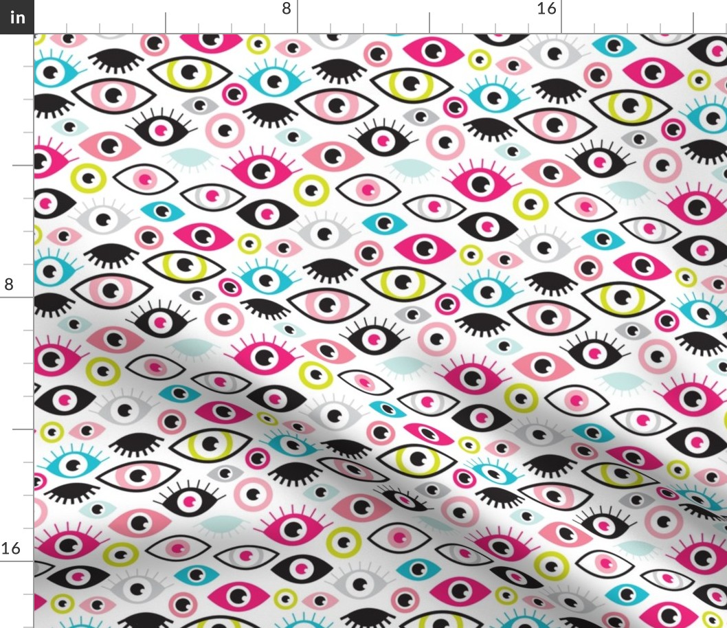 Beautiful eyes retro eye lash and love wink retro illustration pattern