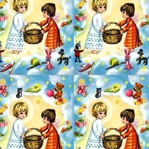 kids Merry Christmas cherubs angels children stars presents gifts clouds heaven sky dolls toys kittens books bears dogs trains teddy bears bunny