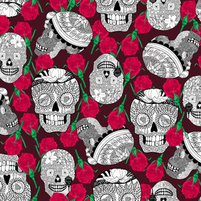 Calaveras_Black n White_on_Deep_RED