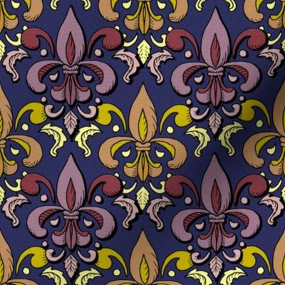 fleur de lis damask in navy and berry