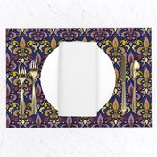 fleur de lis damask in navy and berry