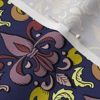 fleur de lis damask in navy and berry