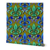 fleur de lis damask, poison green