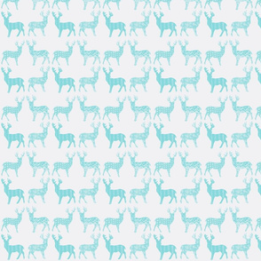 Aqua Meadow Deer on White SMALL SCALE 