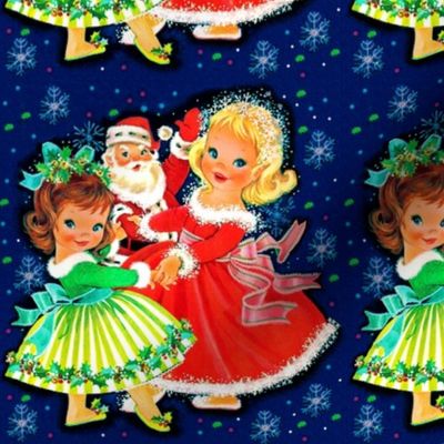 vintage Santarina Santa Claus Merry Christmas mistletoe snowflakes festive celebration dancing girls children kids kitsch party dolls belles