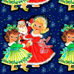 vintage Santarina Santa Claus Merry Christmas mistletoe snowflakes festive celebration dancing girls children kids kitsch party dolls belles