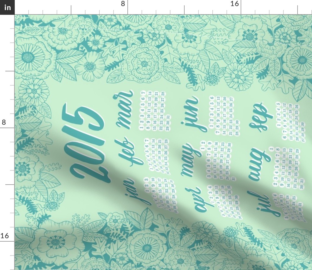 2015 Calendar Tea Towel - Mint
