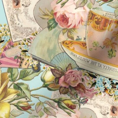 Vintage Teacups and Roses Fabric 