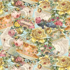 Vintage Teacups and Roses Fabric 