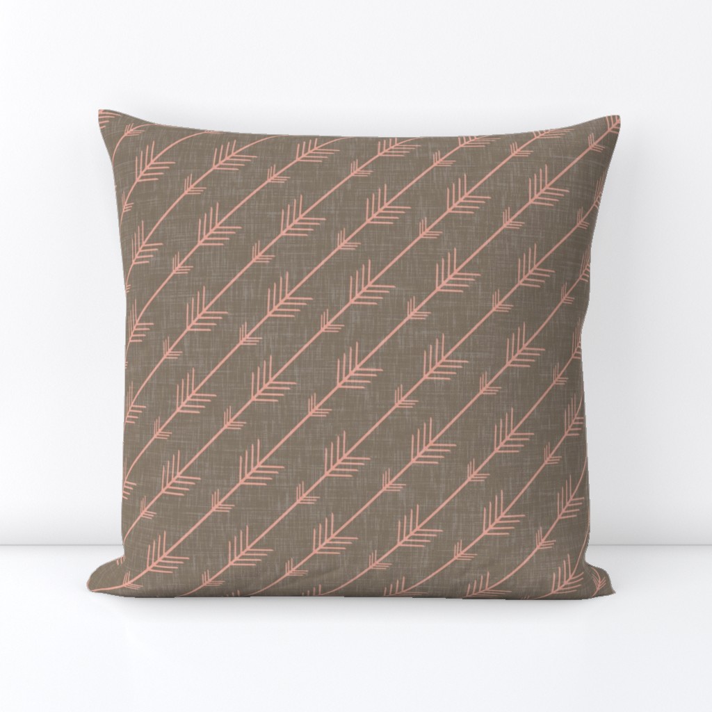 Flying Arrows in Coral on Warm Gray Linen