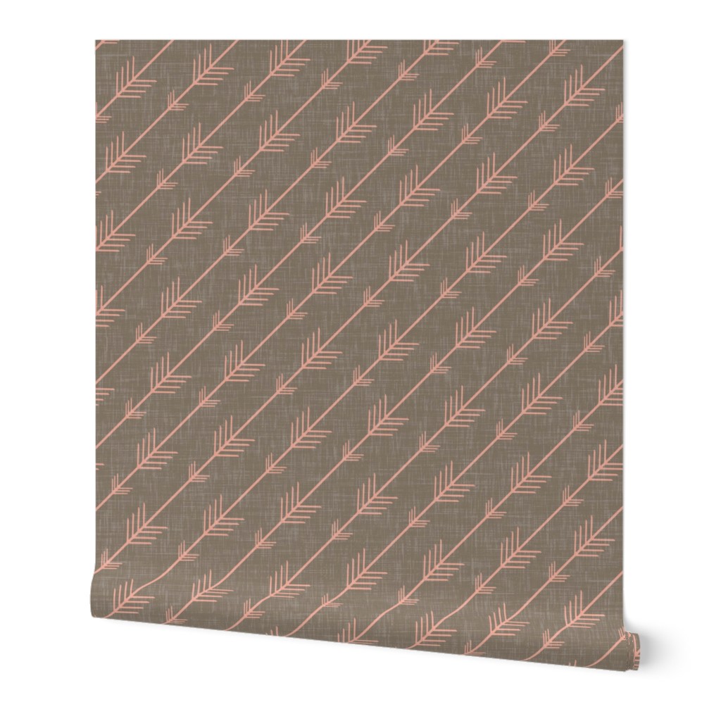 Flying Arrows in Coral on Warm Gray Linen