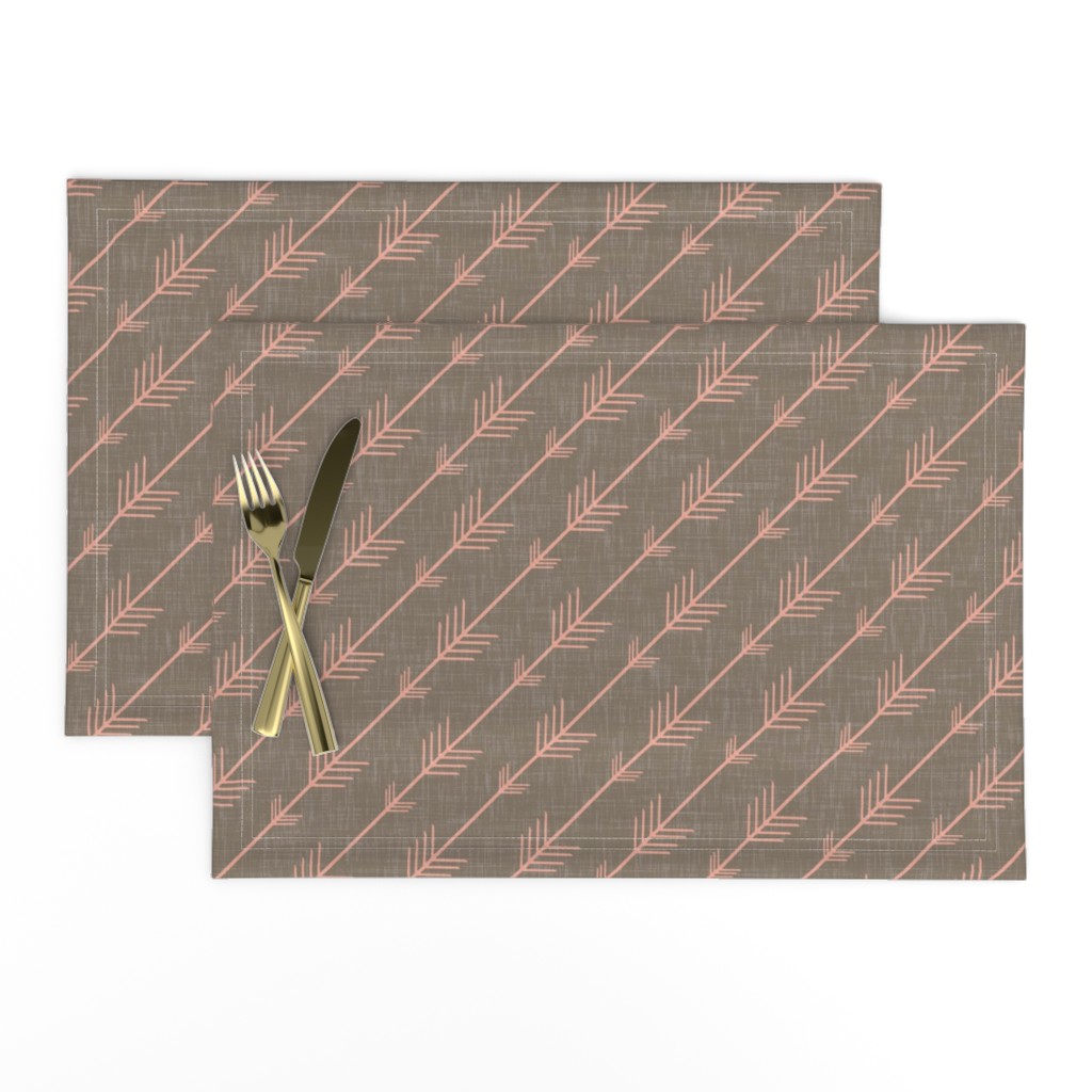 Flying Arrows in Coral on Warm Gray Linen