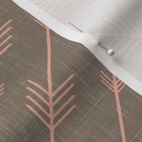 Flying Arrows in Coral on Warm Gray Linen