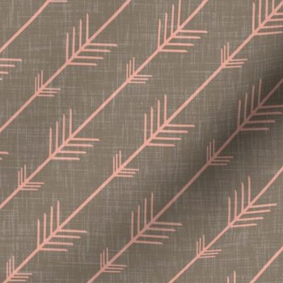 Flying Arrows in Coral on Warm Gray Linen