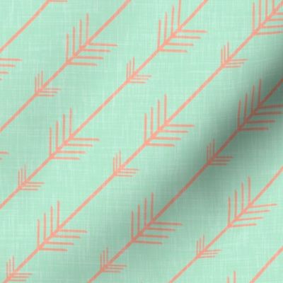 Arrows in Coral on Mint Linen