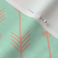 Arrows in Coral on Mint Linen