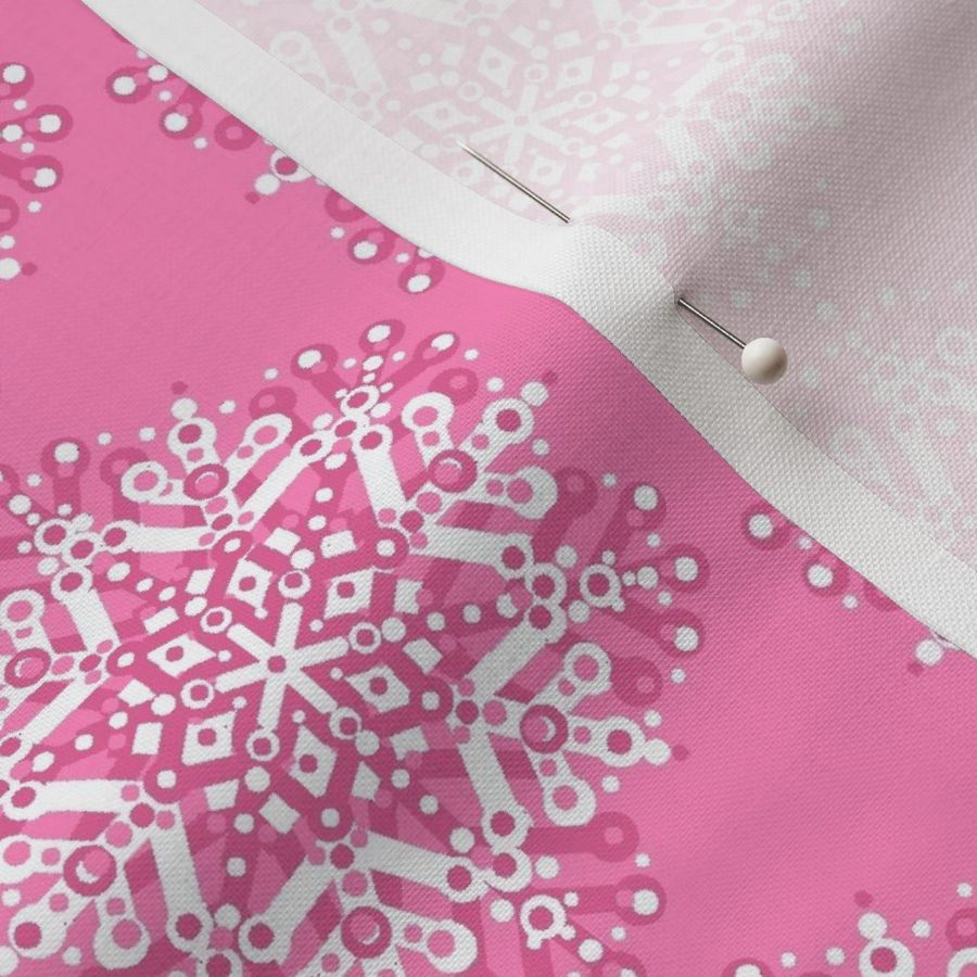 Pink Christmas fabric // pink snowflake Fabric | Spoonflower