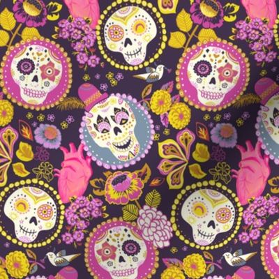 Día de los muertos - skull fabric dark