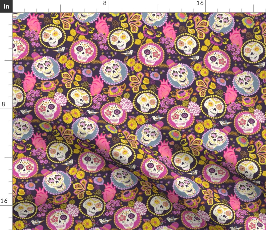 Día de los muertos - skull fabric dark